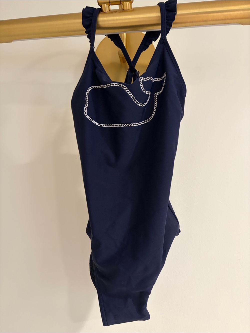 Vineyard Vines Navy One-Piece Swimsuit with White Whale Rope Logo